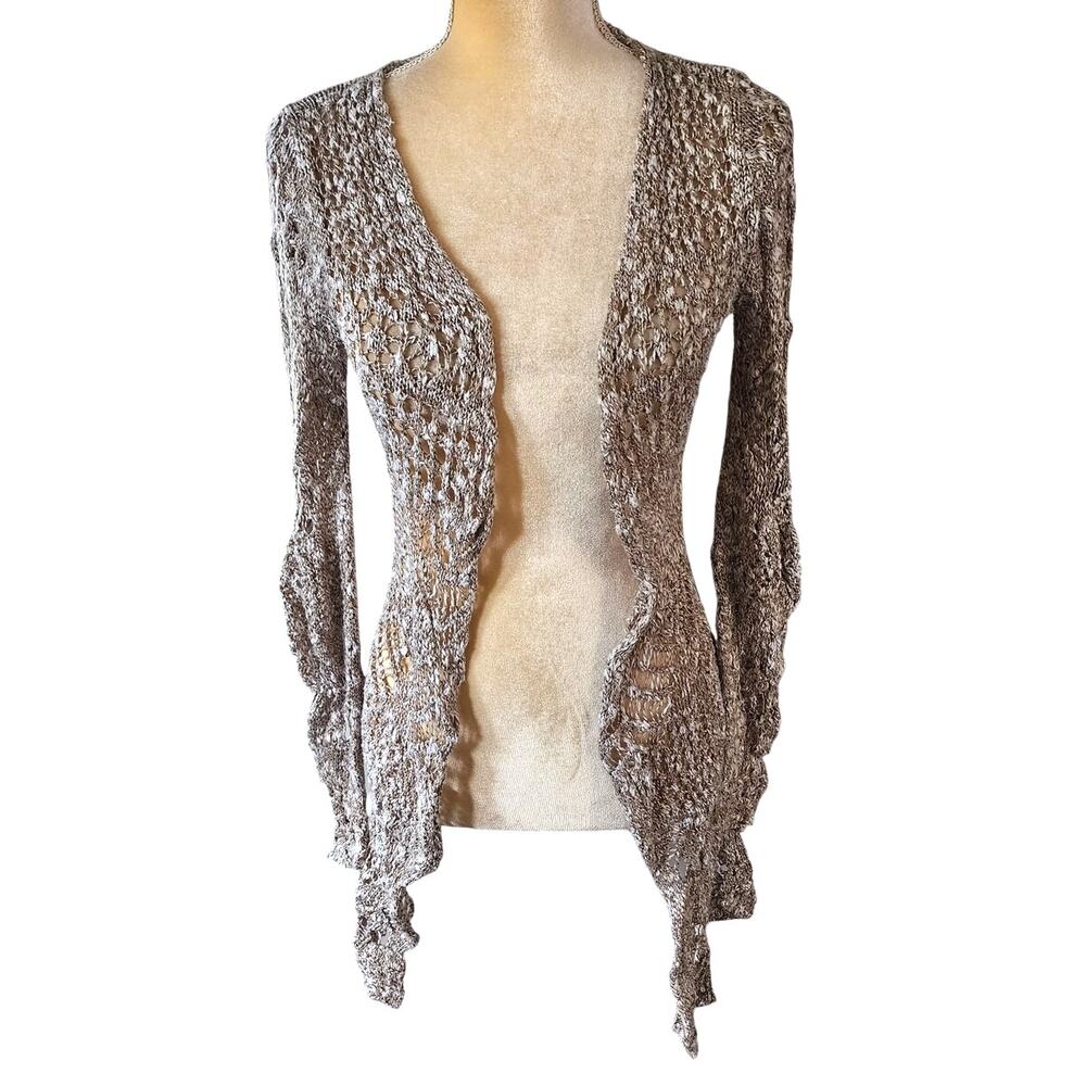 Mossimo Supply Co. Crochet Tan White Knit Open Front Cardigan Size Medium